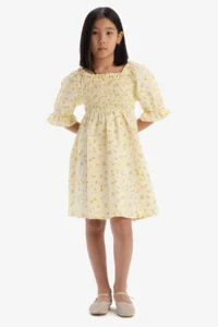 DeFacto Patterned Cotton Short Sleeve Summer Dress Girl - Image 2
