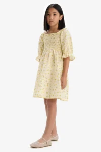 DeFacto Patterned Cotton Short Sleeve Summer Dress Girl - Image 3