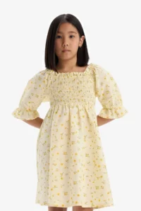 DeFacto Patterned Cotton Short Sleeve Summer Dress Girl - Image 4