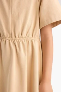 DeFacto Standard Fit V-Neck Gabardine Short Sleeve Dress Girls - Image 5