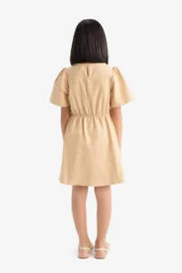 DeFacto Standard Fit V-Neck Gabardine Short Sleeve Dress Girls - Image 6