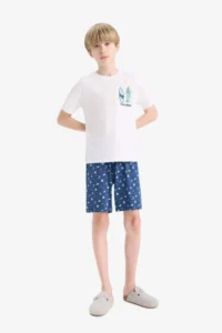 DeFacto Boy's Pajama Set Printed Short Sleeve Top Patterned Shorts - Image 2