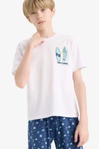 DeFacto Boy's Pajama Set Printed Short Sleeve Top Patterned Shorts - Image 3