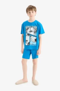 DeFacto 100% Cotton Printed Elastic Waist Pajama Set for Boys - Image 2