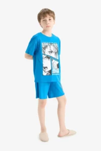 DeFacto 100% Cotton Printed Elastic Waist Pajama Set for Boys - Image 3