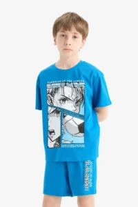 DeFacto 100% Cotton Printed Elastic Waist Pajama Set for Boys - Image 4