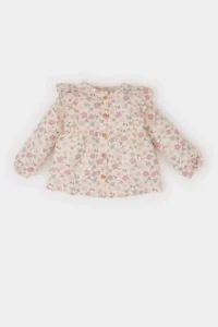 DeFacto Baby Girl Crew Neck Floral Twill Long Sleeve Shirt