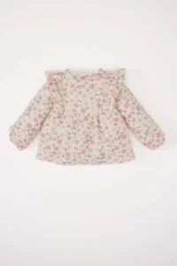 DeFacto Baby Girl Crew Neck Floral Twill Long Sleeve Shirt - Image 4