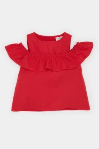 DeFacto Crew Neck Flared Poplin Short Sleeve Blouse Baby Girl