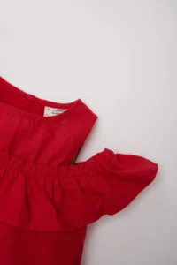 DeFacto Crew Neck Flared Poplin Short Sleeve Blouse Baby Girl - Image 2