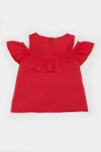 DeFacto Crew Neck Flared Poplin Short Sleeve Blouse Baby Girl - Image 3
