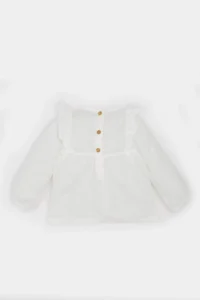 DeFacto Lace Collar Flared Poplin Short Sleeve Shirt for Baby Girl - Image 4