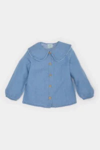 DeFacto Baby Girl Big Collar Jean Look Long Sleeve Shirt