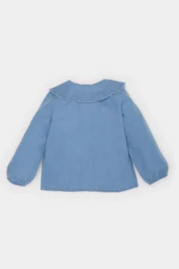DeFacto Baby Girl Big Collar Jean Look Long Sleeve Shirt - Image 4