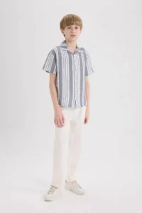 DeFacto Oversize Wide Fit Polo Neck Striped Short Sleeve Shirt Boy - Image 2
