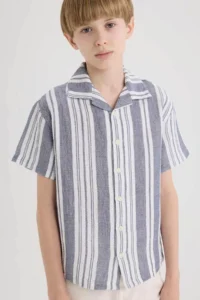 DeFacto Oversize Wide Fit Polo Neck Striped Short Sleeve Shirt Boy - Image 3