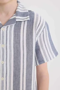 DeFacto Oversize Wide Fit Polo Neck Striped Short Sleeve Shirt Boy - Image 4