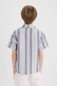 DeFacto Oversize Wide Fit Polo Neck Striped Short Sleeve Shirt Boy - Image 5