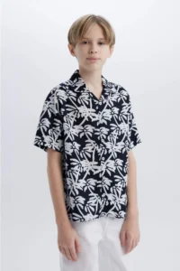 DeFacto Oversize Wide Fit Polo Collar Patterned Short Sleeve Shirt Boy - Image 4