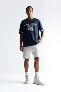 DeFacto 100% Cotton NBA Wordmark Oversize Wide Fit Crew Neck Short Sleeve T-Shirt - Image 2