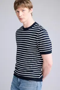 DeFacto Standard Fit Crew Neck Striped Knitwear Short Sleeve T-Shirt