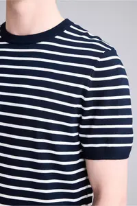 DeFacto Standard Fit Crew Neck Striped Knitwear Short Sleeve T-Shirt - Image 4
