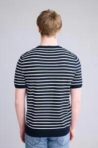 DeFacto Standard Fit Crew Neck Striped Knitwear Short Sleeve T-Shirt - Image 5