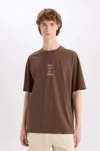 DeFacto 100% Cotton Vikings Valhalla Boxy Fit Crew Neck Back Printed Short Sleeve T-Shirt - Image 3