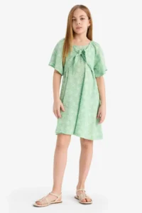 DeFacto Patterned Viscose Short Sleeve Summer Dress Girl