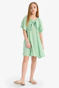 DeFacto Patterned Viscose Short Sleeve Summer Dress Girl - Image 2