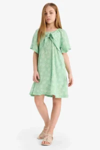 DeFacto Patterned Viscose Short Sleeve Summer Dress Girl - Image 3