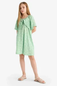 DeFacto Patterned Viscose Short Sleeve Summer Dress Girl - Image 4