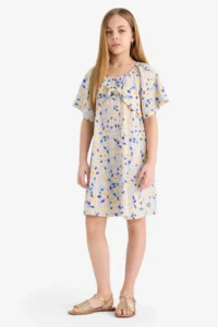 DeFacto Patterned Viscose Short Sleeve Summer Dress Girl