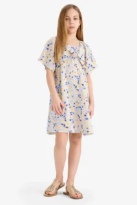 DeFacto Patterned Viscose Short Sleeve Summer Dress Girl - Image 2