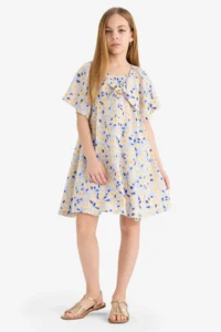 DeFacto Patterned Viscose Short Sleeve Summer Dress Girl - Image 3
