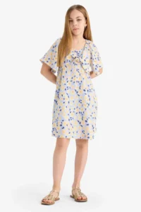 DeFacto Patterned Viscose Short Sleeve Summer Dress Girl - Image 4