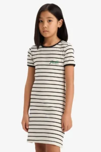 DeFacto Crew Neck Ribbed Camisole Short Sleeve Striped Summer Dress Girls - Image 5