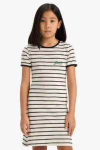 DeFacto Crew Neck Ribbed Camisole Short Sleeve Striped Summer Dress Girls - Image 6