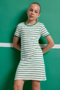 DeFacto Crew Neck Ribbed Camisole Short Sleeve Striped Summer Dress Girls