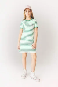 DeFacto Crew Neck Ribbed Camisole Short Sleeve Striped Summer Dress Girls - Image 3