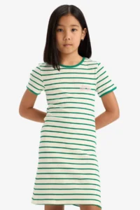 DeFacto Crew Neck Ribbed Camisole Short Sleeve Striped Summer Dress Girls - Image 6