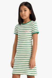 DeFacto Crew Neck Ribbed Camisole Short Sleeve Striped Summer Dress Girls - Image 7