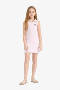 DeFacto Polo Neck Printed Ribbed Camisole Sleeveless Dress Girls - Image 5