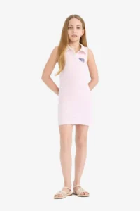 DeFacto Polo Neck Printed Ribbed Camisole Sleeveless Dress Girls - Image 6
