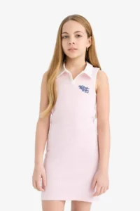 DeFacto Polo Neck Printed Ribbed Camisole Sleeveless Dress Girls - Image 7