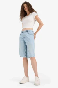 DeFacto 100% Cotton High Waist Jean Bermuda Shorts - Image 4