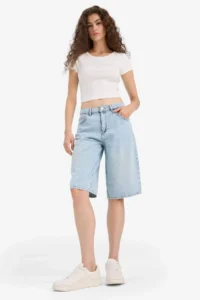 DeFacto 100% Cotton High Waist Jean Bermuda Shorts - Image 5