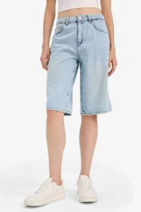 DeFacto 100% Cotton High Waist Jean Bermuda Shorts - Image 7