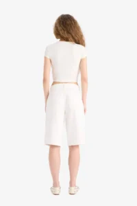 DeFacto 100% Cotton High Waist White Jean Bermuda Shorts - Image 6