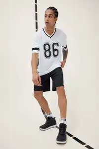 DeFacto Quick Drying Oversize Wide Fit V-Neck Printed Athlete Short Sleeve T-Shirt - Image 2